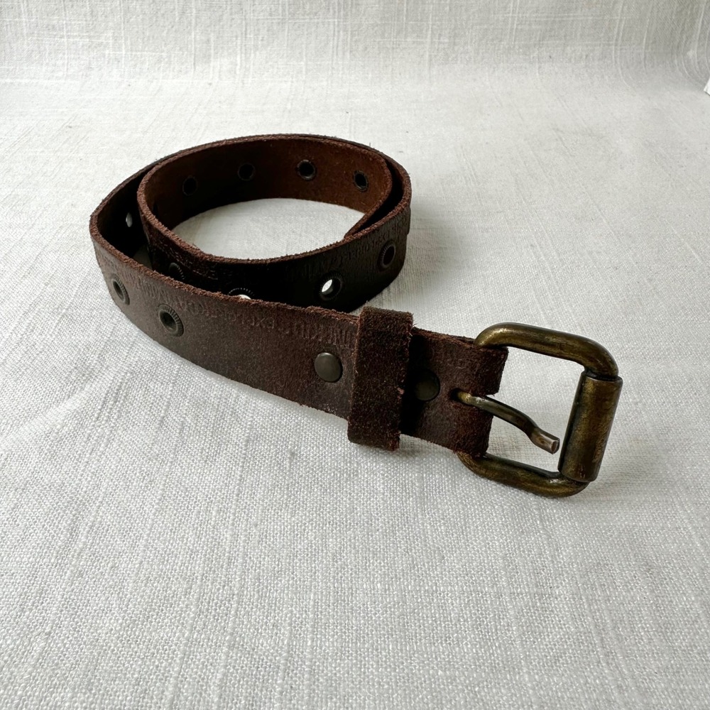 Vintage Catimini Kids Brown Leather Grommet Belt Made in France 26 Inch